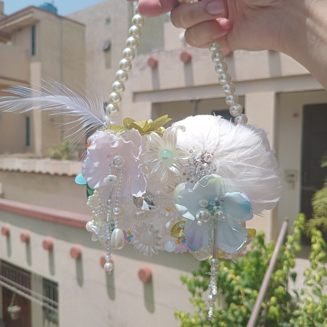 Feather Mini Rectangular Pearl Bag